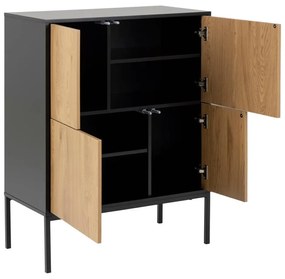 Vysoká komoda v dekore duba v čierno-prírodnej farbe 80x103 cm Seaford – Actona