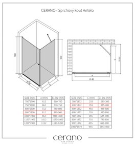 CERANO - Sprchovací kút Antelo L/P - 6 mm - chróm, transparentné sklo - 90x40 cm - krídlový, CER-CER-477377