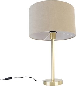 Klasická stolná lampa mosadz s hnedým tienidlom 35 cm - Simplo