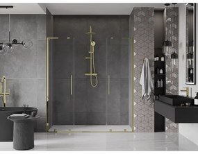Mexen Velar L Duo, posuvné sprchové dvere do otvoru 170 cm, 8mm číre sklo, zlatá lesklá, 871-170-003-02-50