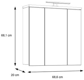 Nástenná kúpeľňová skrinka so zrkadlom VENOM biela/dub sonoma