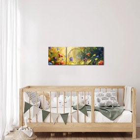 Obraz - Jarná kvetinová lúka, maľba (s hodinami) (90x30 cm)