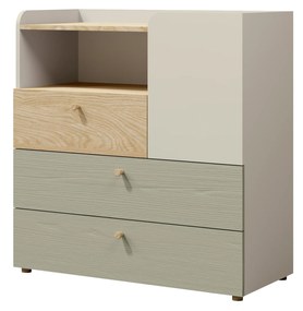 Komoda Yoda 10 (svetlobéžová + dub olejovaný + eukalyptus). Akcia -18%. Vlastná spoľahlivá doprava až k Vám domov. 1087375