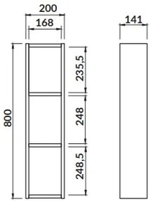Cersanit Moduo, vysoká otvorená závesná skrinka modulárna 80x20x14 cm, dub, K116-023