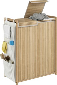 HOMCOM bambusový kôš na bielizeň 120 l s vekom, 2 priehradky, odnímateľné prateľné vrecká so sťahovaním, bočné vrecká, 63 x 33 x 78 cm, prírodný | Aos