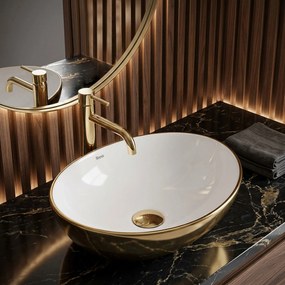 Rea Sofia, umývadlo na dosku 41x35x13,5 cm, biela-zlatá lesklá, REA-U0456