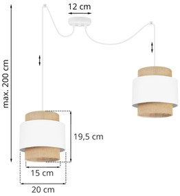 Závesné svietidlo Boho Spider, 2x jutové/biele textilné tienidlo