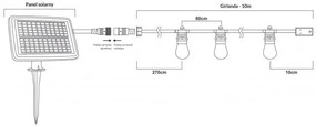 ECOLIGHT Solárna záhradná girlanda LED 10 m + 10x žiarovka