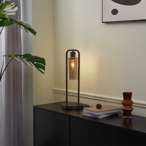 Stolná lampa Hotel Chic tmavý bronz s jantárovým sklom - Stavelot