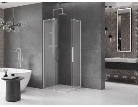 Mexen Velar Duo, sprchový kút s posuvnými dverami 80 x 80 cm, 8mm sklo námraza, brúsená oceľ, 871-080-080-32-97