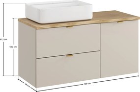 Závěsná skříňka Dalia Cashmere Nature Magic s košem na prádlo, deskou a umyvadlem 100 cm kašmírová/dub cremona