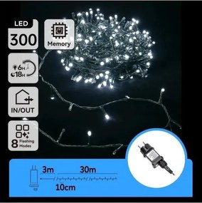 Aigostar - LED vonkajšia vianočná reťaz 300xLED/3,6W/230V 30m IP44 studená biela
