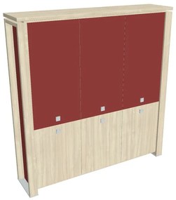 Vysoká skriňa Verno+ S 200 x 46 x 210 cm, kombinované dvere, agát / červená