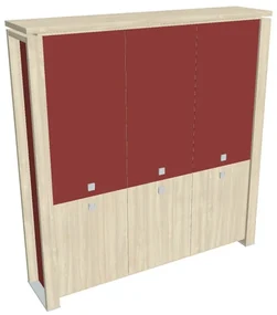 Vysoká skriňa Verno+ S 200 x 46 x 210 cm, kombinované dvere, agát / červená