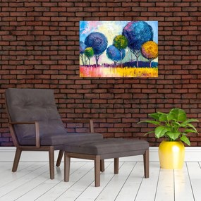 Sklenený obraz kopulovitých stromov, olejomaľba (70x50 cm)