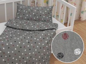 Biante Detské bavlnené posteľné obliečky do postieľky Sandra SA-095 Bodky na tmavo sivom Do postieľky 90x140 a 40x60 cm