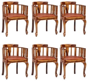 Jedálenské stoličky 6 ks pravá koža a masívne sheeshamové drevo