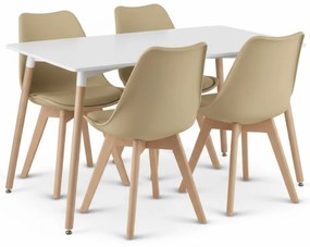 Jedálenský set 1 + 4, biely stôl ADRIA 120x80 cm + béžová stolička BALI MARK s bukovými nohami
