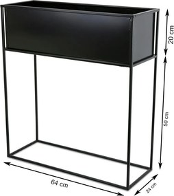 KOVOVÝ KVETINÁČ SO STOJANOM RECT 70X24X64 CM ČIERNA