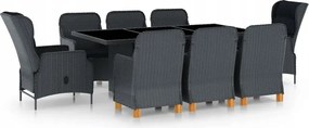 vidaXL 9-dielna vonkajšia jedálenská súprava s podložkami polyratan tmavosi