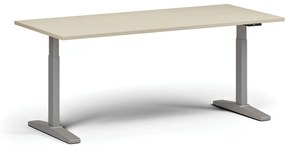 Výškovo nastaviteľný stôl, elektrický, 675-1325 mm, doska 1800x800 mm, sivá podnož, biela