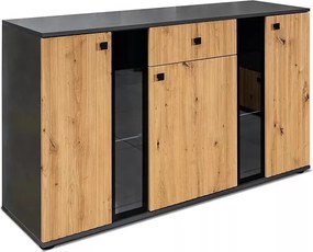 Trojdverová komoda Kaja s lamelami a zásuvkou 140 cm - dub artisan / matera