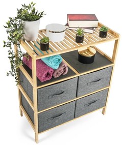 G21 Bambusový regál s košíkmi, 3 police, sivá, 3 poschodia