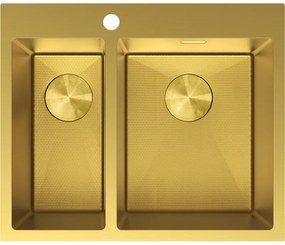 Mexen Flexo, 1.5-komorový nerezový drez 610 x 510 mm, brúsená zlatá, vzor voština, 6446611500-55HC