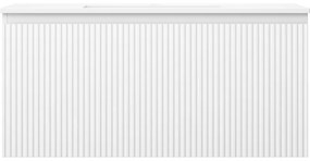 Mexen Rivel, kúpeľňová skrinka 100 cm s umývadlom Otis, 1 zásuvka, drážkovaná, biela matná, 91A20-10047-1-BF01-W18M01