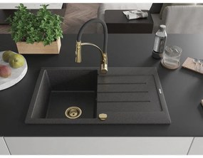 Mexen Bruno, 1-komorový granitový drez 795x495x200 mm a drezová batéria Aster, čierna škvrnitá, 6513-76-73450-57-G