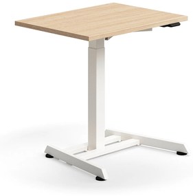 Výškovo nastaviteľný stôl QBUS, s centrálnou nohou, 800x600 mm, biely rám, dub