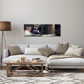 Obraz - Loď medzi útesmi (s hodinami) (90x30 cm)