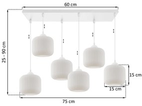 Závesné svietidlo Riffle, 6x biele sklenené tienidlo, w