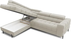 Krémovobiela rozkladacia/s úložným priestorom rohová pohovka z textílie buklé (ľavý roh/do L) Ferucce – ELTAP