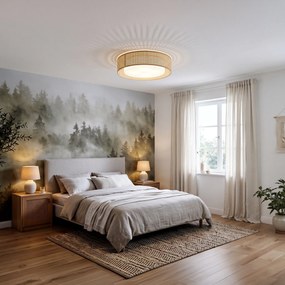 Toolight Toolight, LED stropné svietidlo plafón s ratanovým tienidlom 4000K, APP1934-C, biela-ratan, 50 cm, OSW-66090