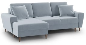 Svetlomodrá zamatová rozkladacia/s úložným priestorom rohová pohovka (ľavý roh/s leňoškou) Kyoto – Cosmopolitan Design