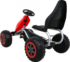 Ramiz Veľká silná detská motokára s pedálmi Červená + 100 kg záťaž + EVA kolesá + Ručná brzda + Športové sedadlo