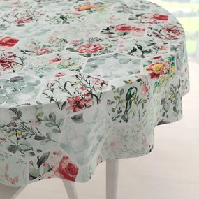 Biante Bavlnený okrúhly obrus Sandra SA-415 Kvety na mintovom hexagóne Ø 70 cm
