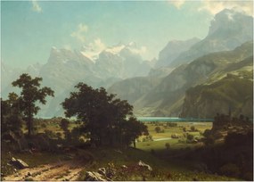 Sklenený obraz - Albert Bierstadt, Lake Lucerne, reprodukcia (70x50 cm)