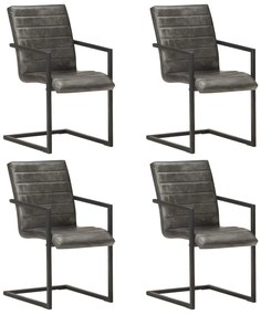 Jedálenské stoličky, perová kostra 4 ks, sivé, pravá koža 3059807