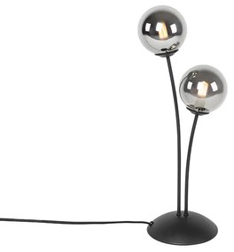 Moderná stolná lampa čierna 2-svetlá s dymovým sklom - Atény