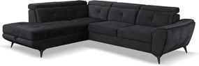 Rohová sedacia súprava Sergio, čierna látka, ľavý roh