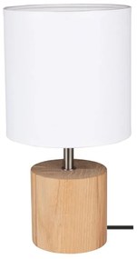 Spot-Light Stolová lampa TRONGO ROUND, 1xMax.25W, biele textilné tienidlo, olejovaný dub