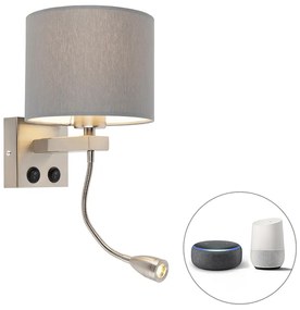 Inteligentná nástenná lampa oceľ s sivým tienidlom vrátane Wifi A60 - Brescia