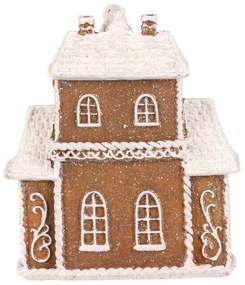 Vianočná dekorácia Perníkový domček s vežičkou, polyresin, LED, hnedá