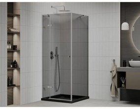 Mexen Roma, sprchový kút s krídlovými dverami 80 (dvere) x 80 (stena) cm, 6mm šedé sklo, chrómový profil + slim sprchová vanička čierna + chrómový sifón, 854-080-080-01-40-4070