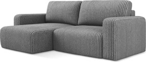 Sivá menčestrová rozkladacia/s úložným priestorom rohová pohovka (ľavý roh/s leňoškou) Kona – Makamii