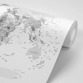 Samolepiaca tapeta čiernobiela mapa s názvami - 150x100