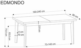 Rozkladací jedálenský stôl Edmondo I 160/240 cm dub prírodný/buk