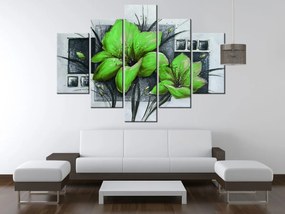 Gario Ručne maľovaný obraz Nádherné zelené Vlčie maky - 5 dielny Rozmery: 100 x 70 cm